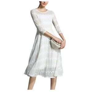 Metisu White Lace A-line Midi Dress Size Medium